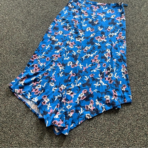 ZARA Cobalt Blue Pastel Pink Floral Handkerchief Asymmetrical Midi Modest Skirt - Picture 9 of 16